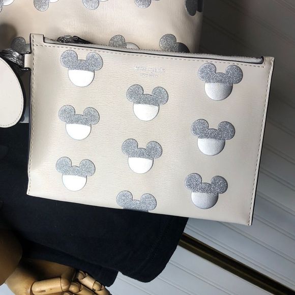 KATE SPADE X Disney Silver Mickey Mouse Embossed Shoulder Bag Tote - Picture 16 of 17